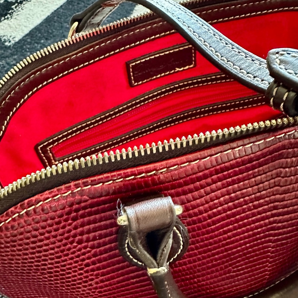 DOONEY & BOURKE Embossed Lizard Dark Red Satchel Tote Shoulder Bag - Picture 4 of 14